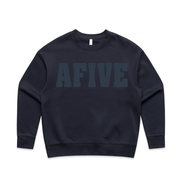 AFIVE Tone-on-Tone Puff Women's Relaxed Crew - Ink Blue