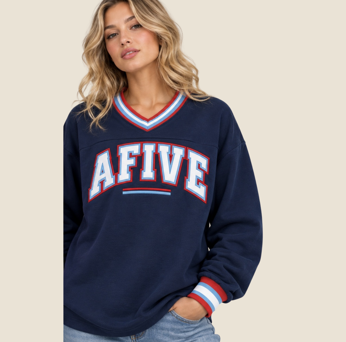 AFIVE Stripe V-Neck Long Sleeve Tee
